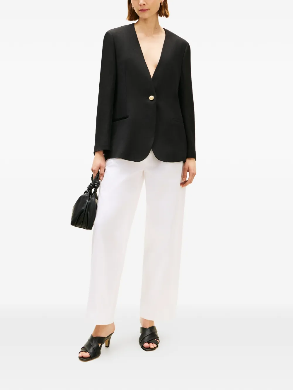 Tommy Hilfiger Kraagloze blazer van linnenblend met enkele rij knopen Zwart