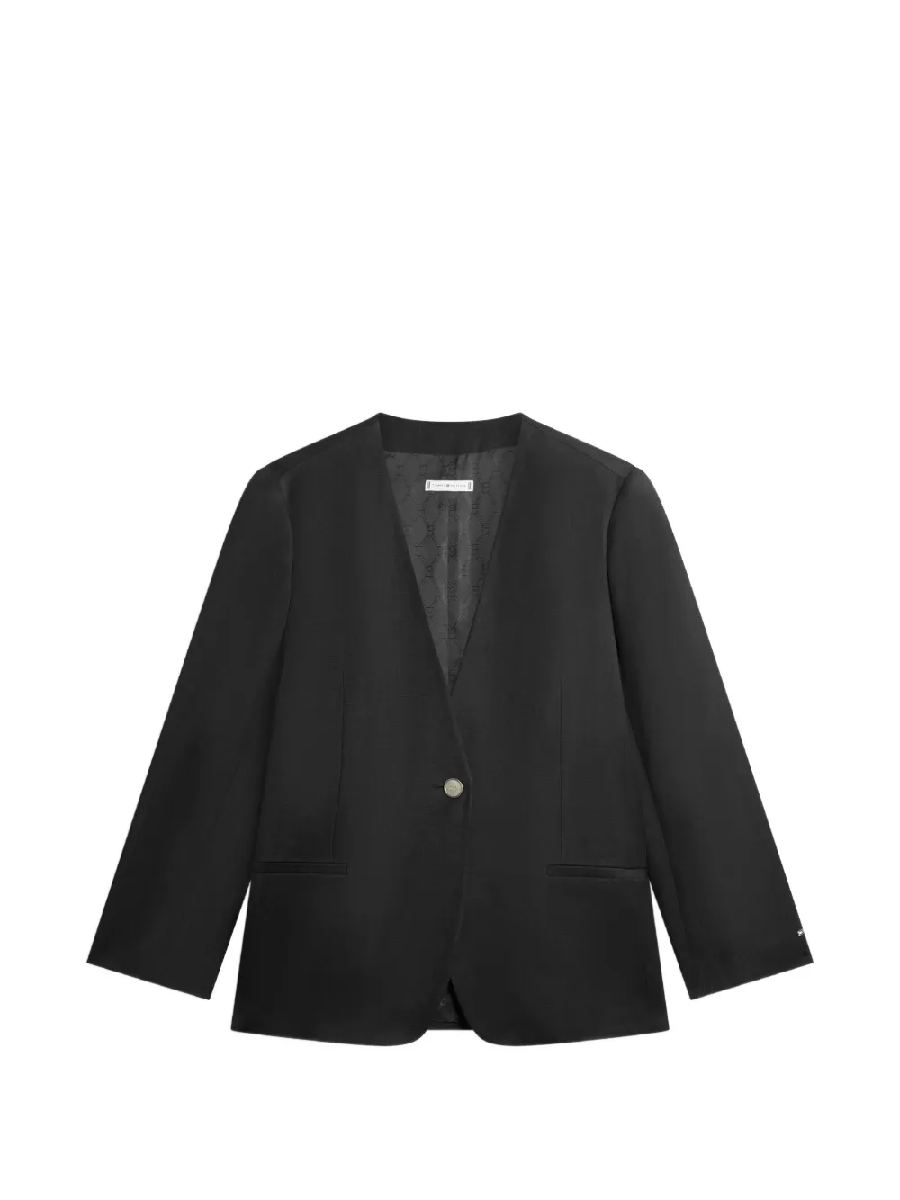 Tommy Hilfiger collarless single-breasted linen-blend blazer - Schwarz