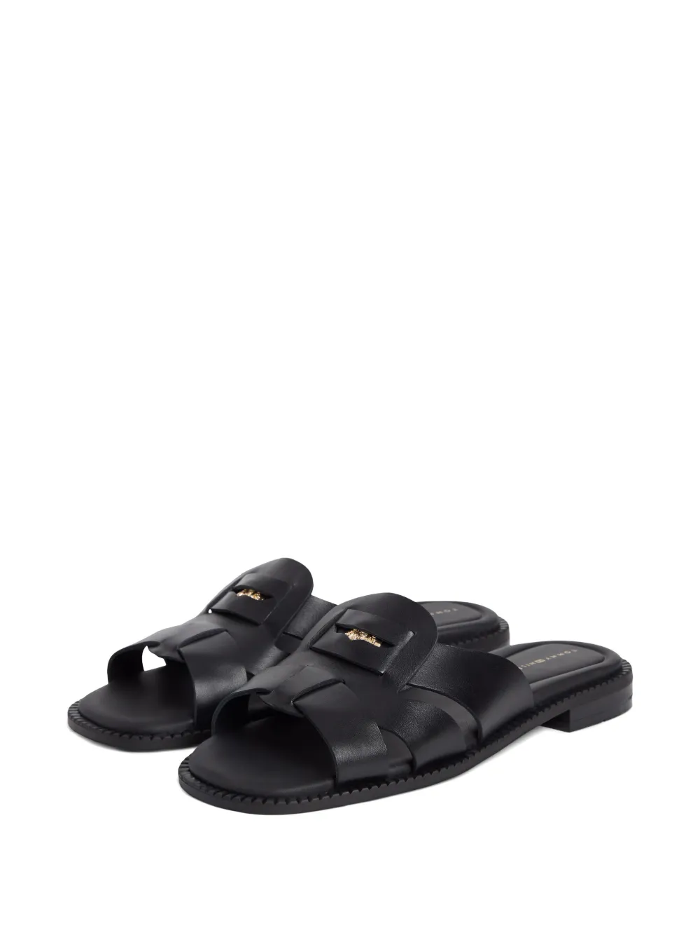 Tommy Hilfiger logo-plaque cut-out square-toe leather sandals Zwart