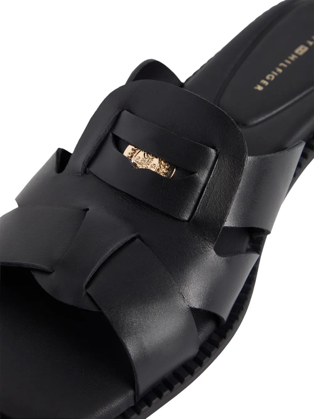 Tommy Hilfiger logo-plaque cut-out square-toe leather sandals Zwart