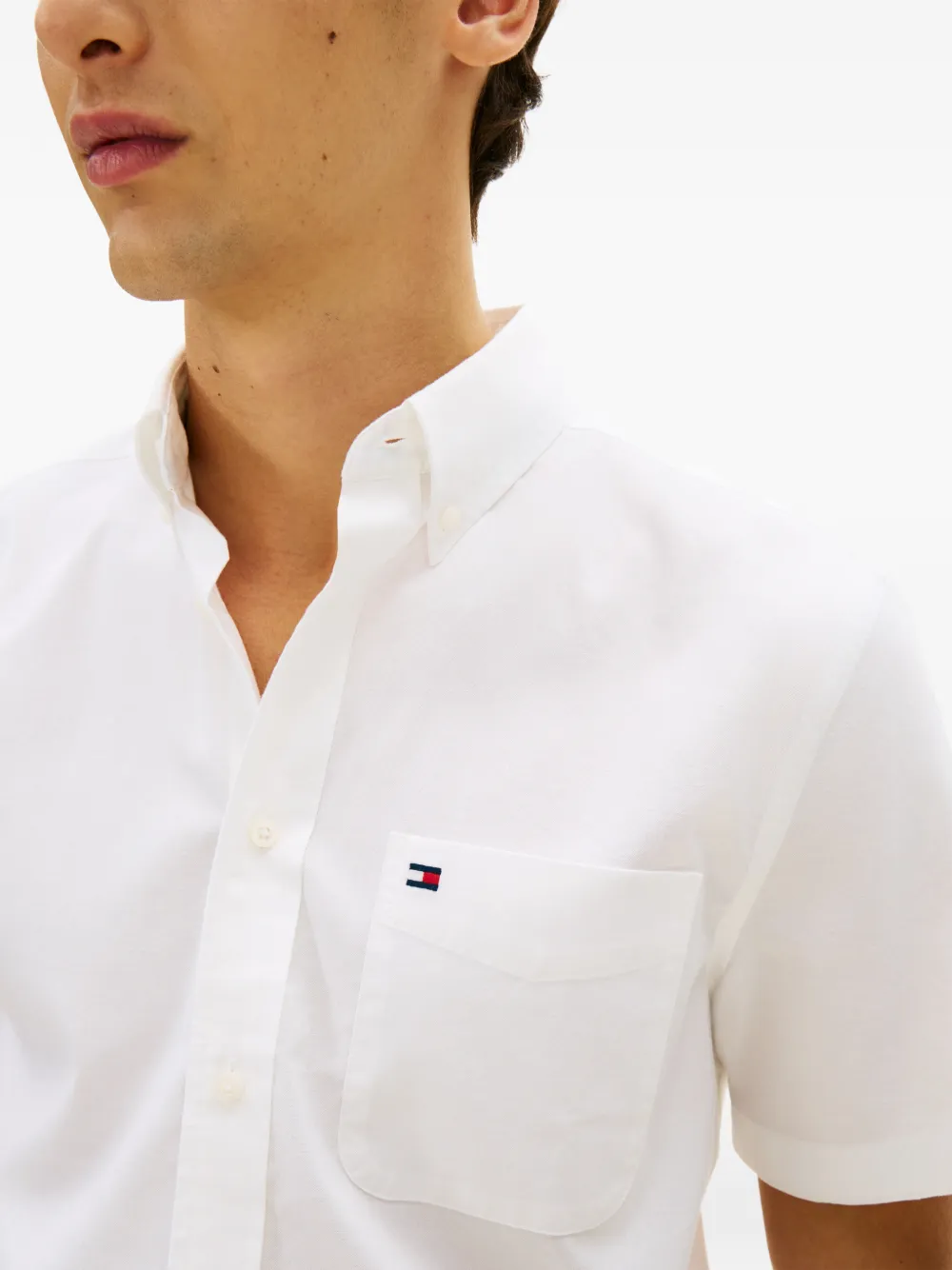 Tommy Hilfiger Katoenen Oxford overhemd met korte mouwen en knopen Wit