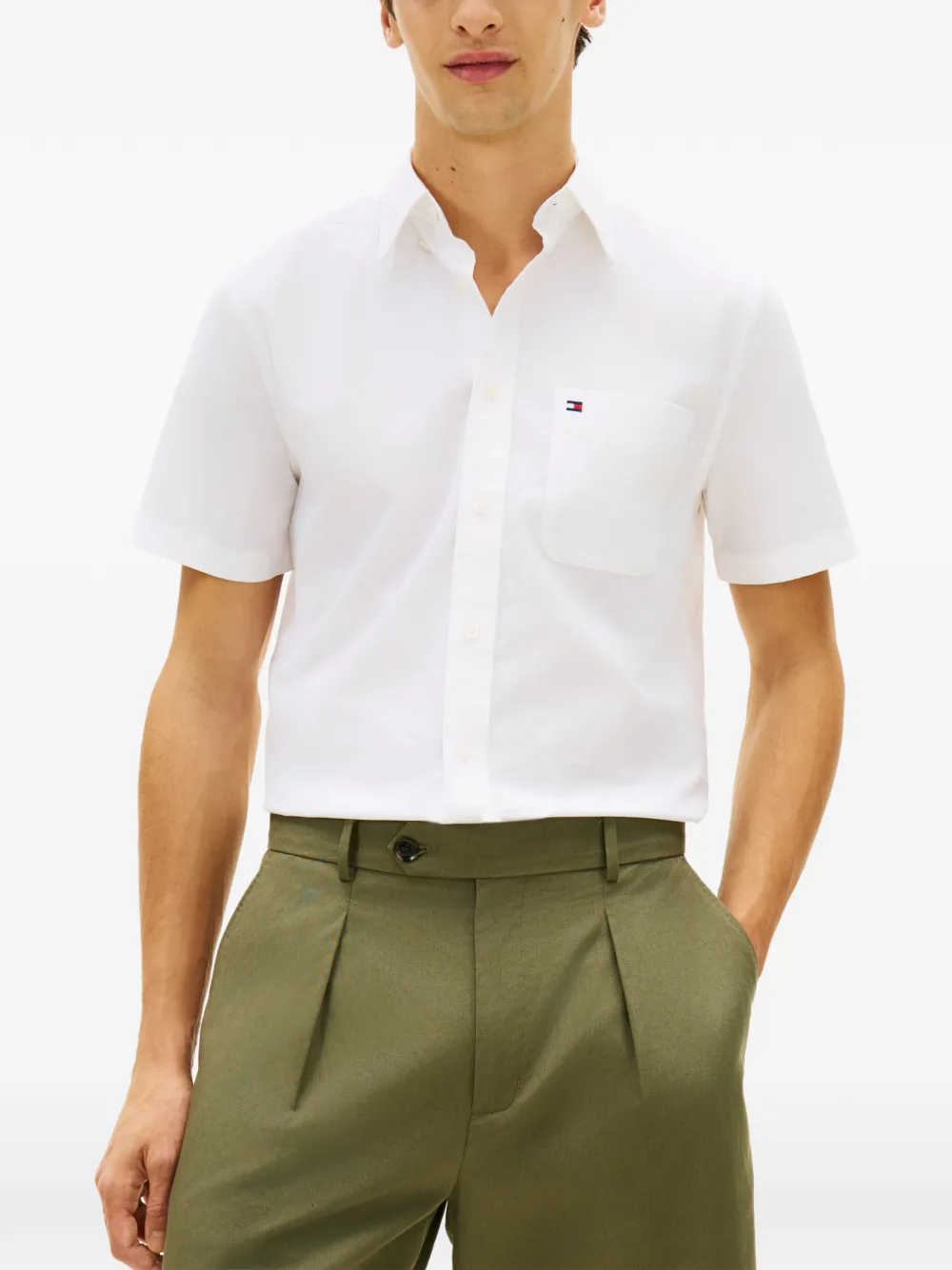 Tommy Hilfiger Katoenen Oxford overhemd met korte mouwen en knopen Wit