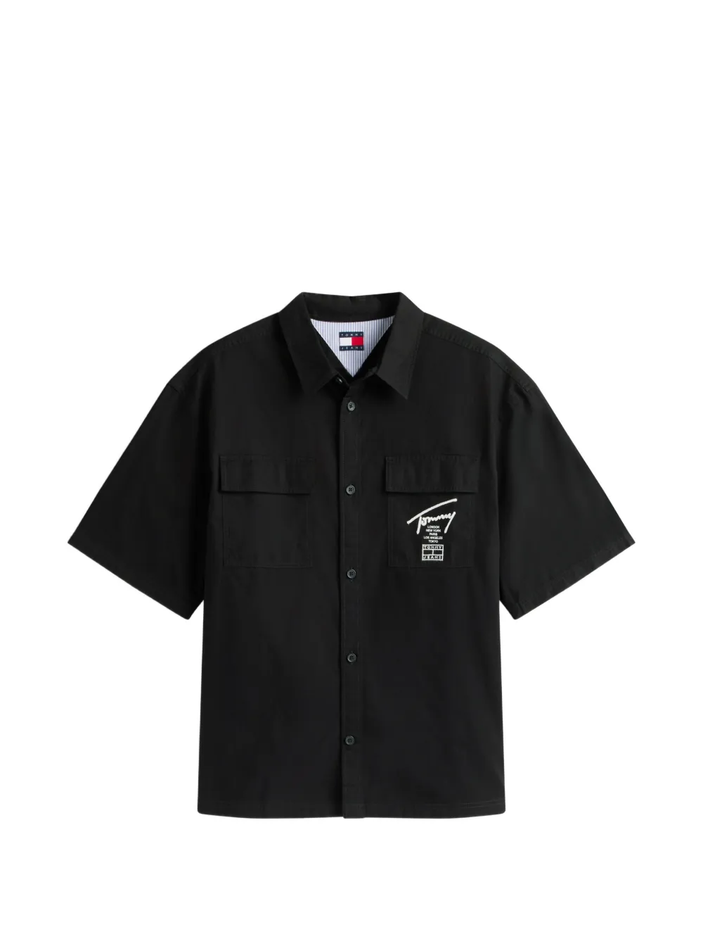 Tommy Hilfiger 로고 프린트 플랩 포켓 셔츠 | 블랙 | Image 1