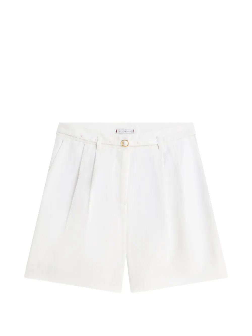 Tommy Hilfiger belted wide-leg pleated linen-blend shorts - Bianco