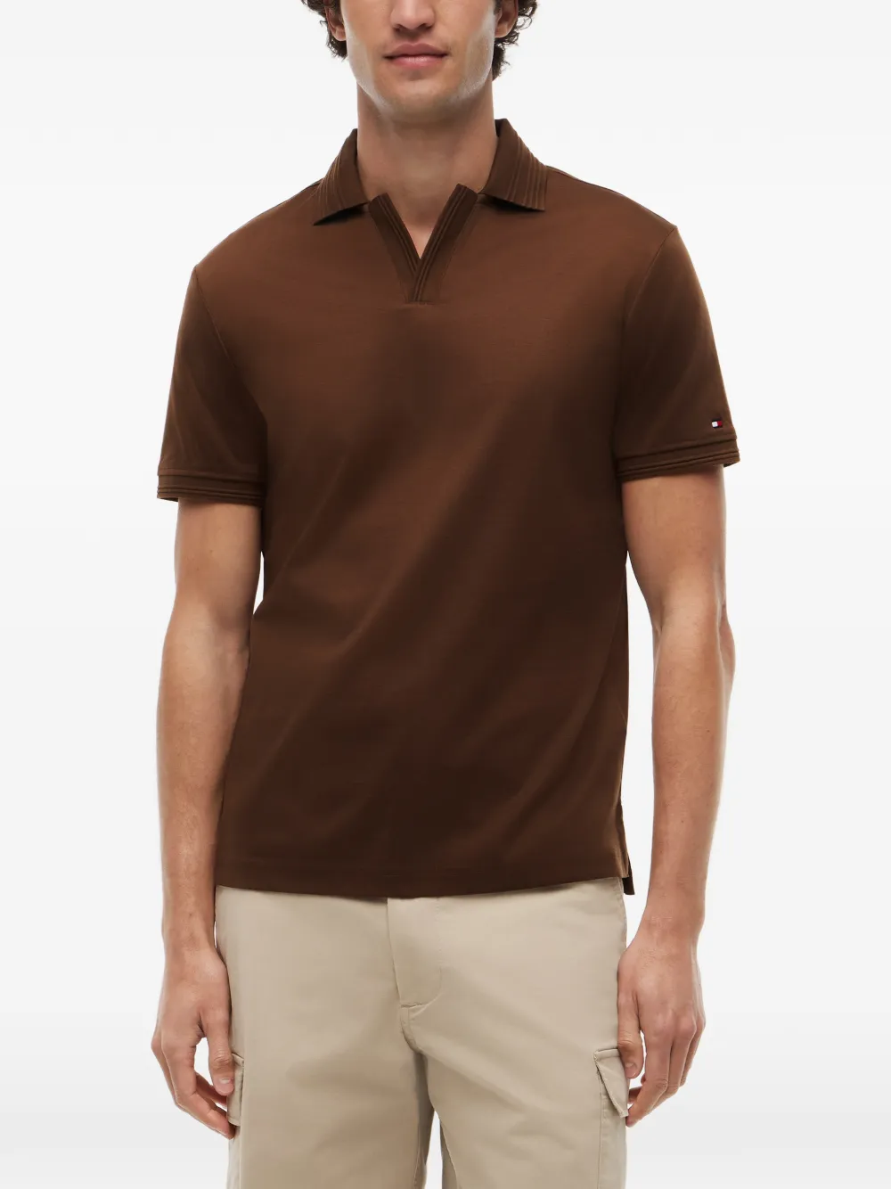Tommy Hilfiger regular-fit ribbed-trim cotton polo shirt - Marrone
