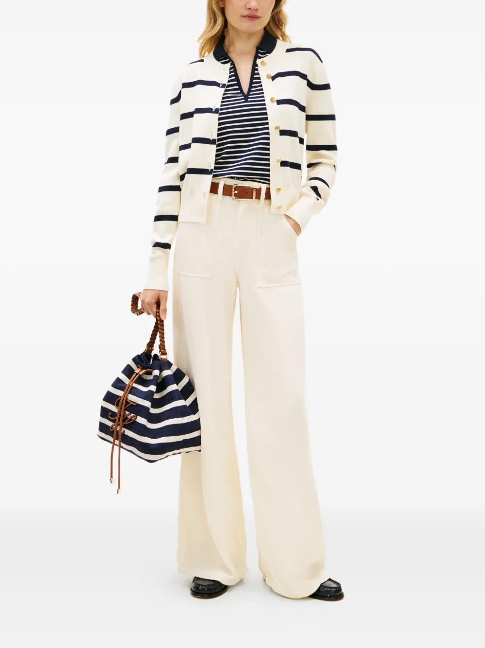 Tommy Hilfiger Premium gebreid katoenen vest met horizontale streep Beige
