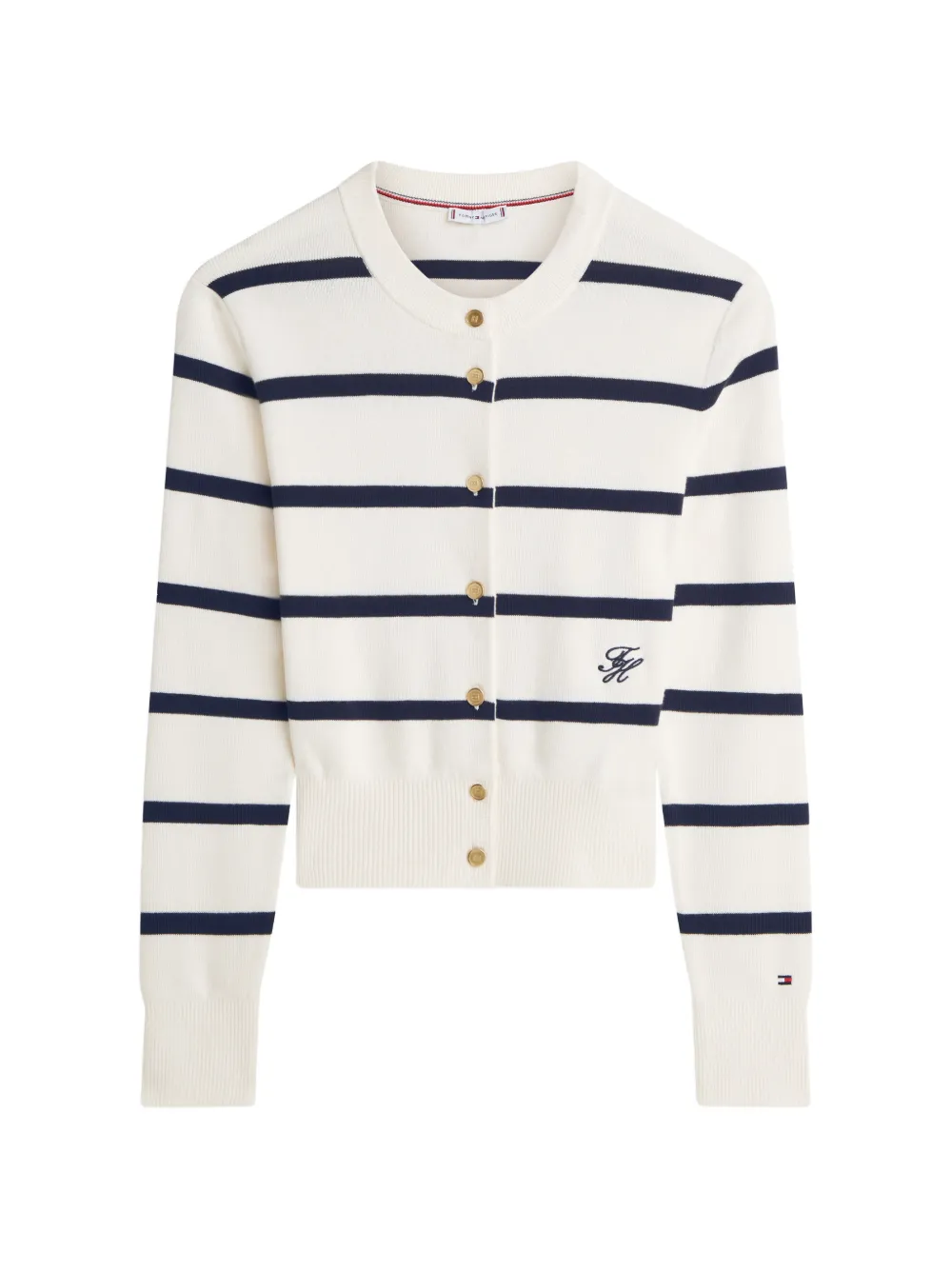Tommy Hilfiger Premium horizontal-stripe knitted cotton cardigan - Nude