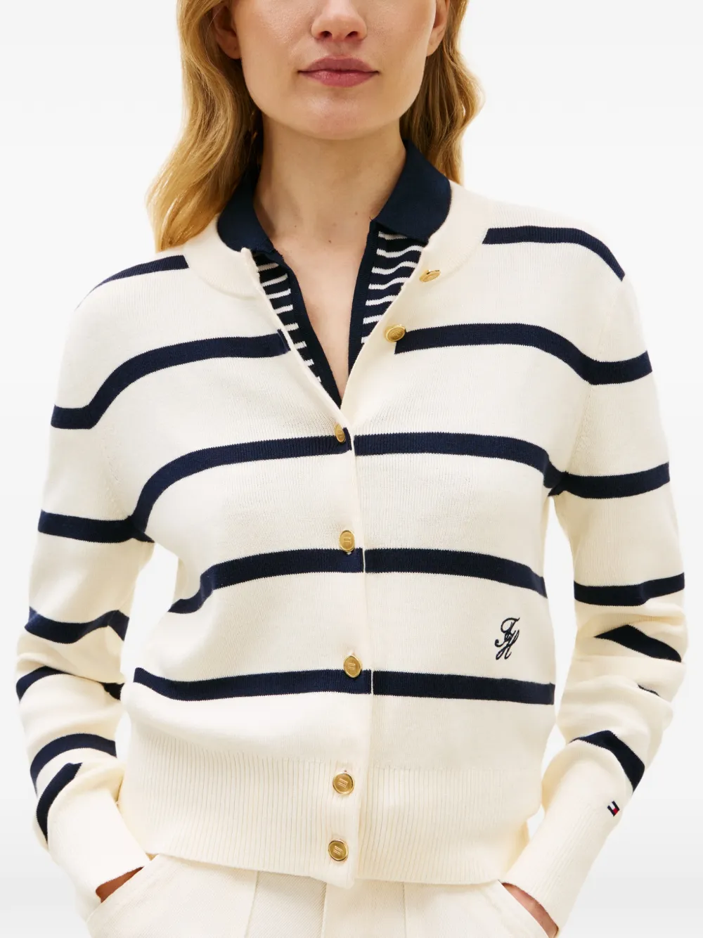 Tommy Hilfiger Premium gebreid katoenen vest met horizontale streep Beige