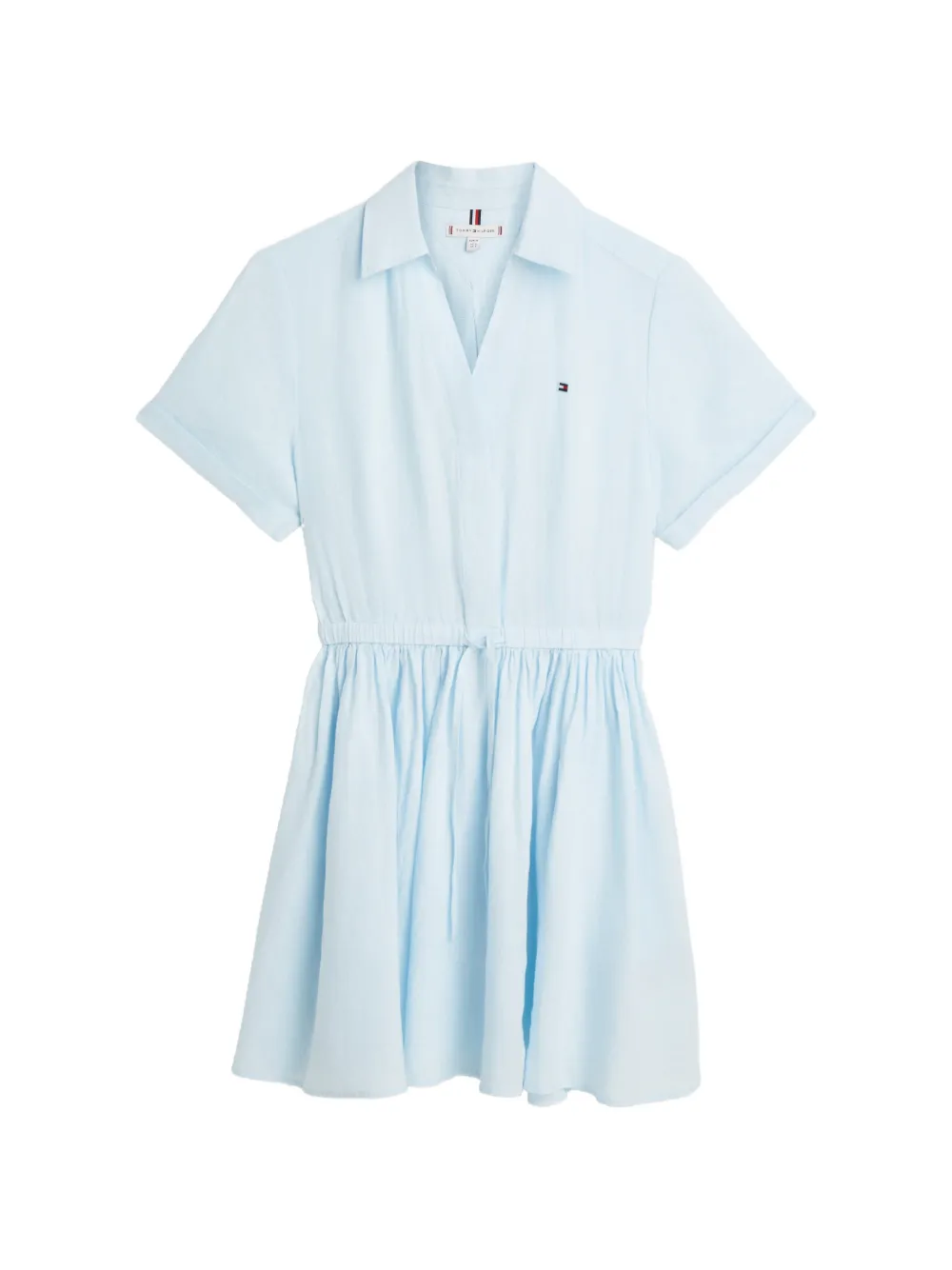 Tommy Hilfiger drawstring-waist short-sleeve relaxed linen mini dress - Blu