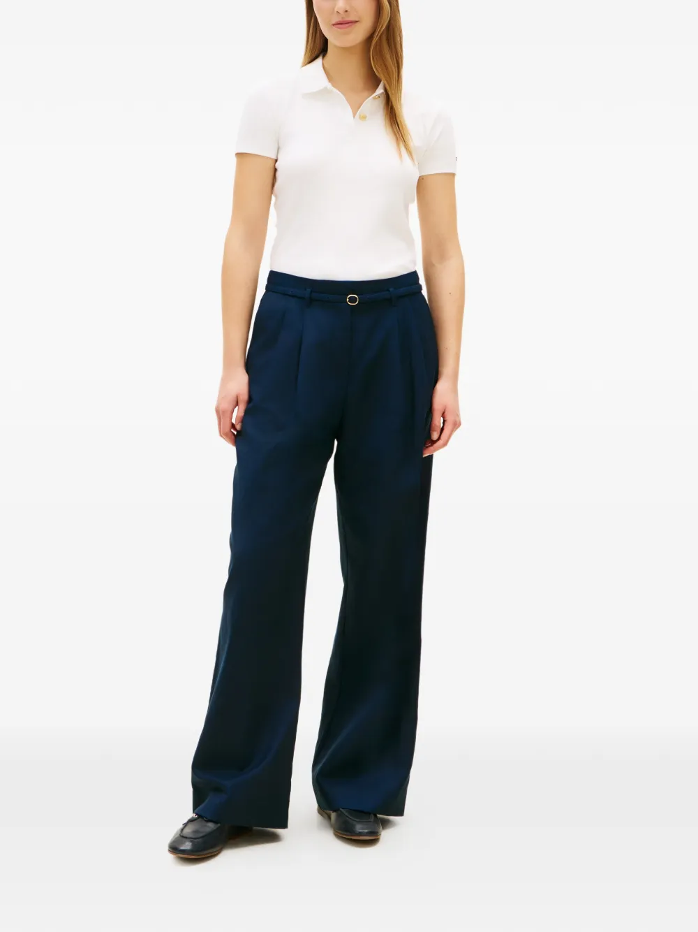 Tommy Hilfiger Broek met wijde pijpen en ceintuur Blauw