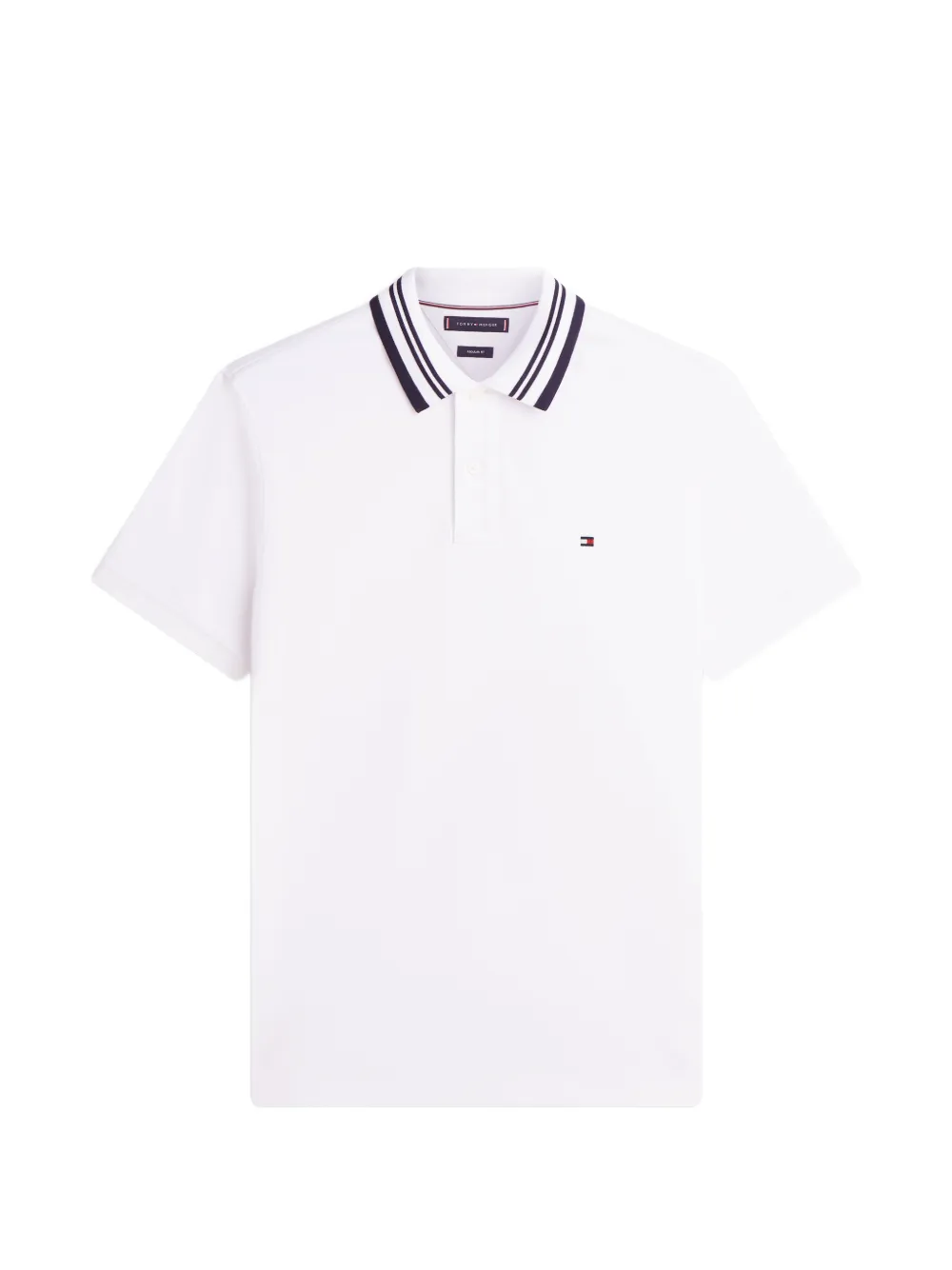 Tommy Hilfiger striped-collar logo-patch polo shirt - Bianco