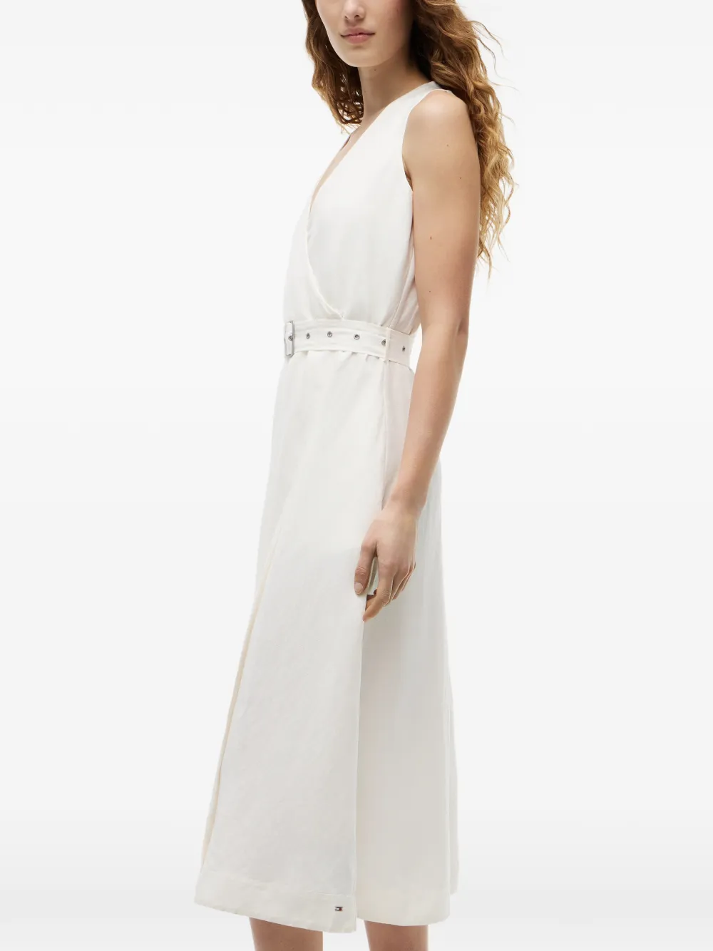 Tommy Hilfiger Mouwloze wikkeljurk met riem Wit