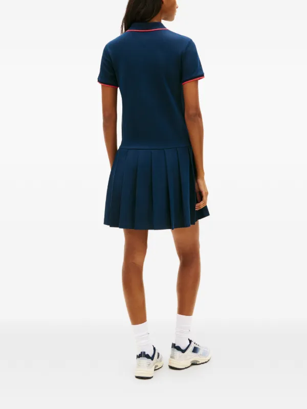 polo dress with pleated skirt Knit Polo Dress with Pleated Skirt navy/red