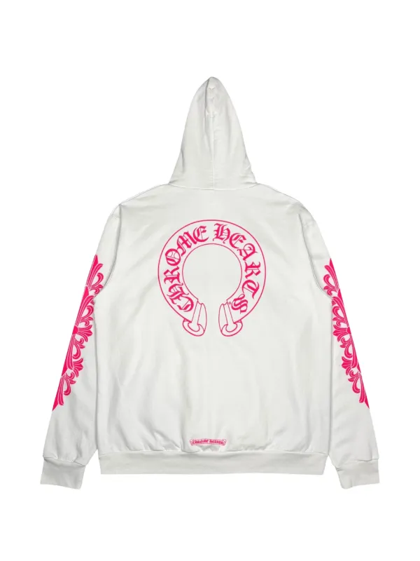 CHROME HEARTS ジップアップパーカー ホワイト ピンク XXL Chrome Hearts Horseshoe Floral Hoodie | White | FARFETCH