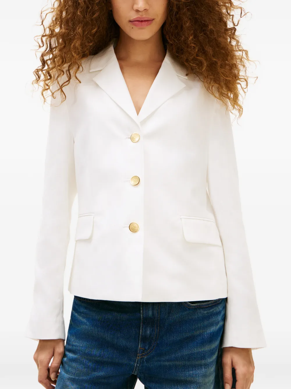Tommy Hilfiger Slim-fit blazer van linnenblend met enkele rij knopen Wit