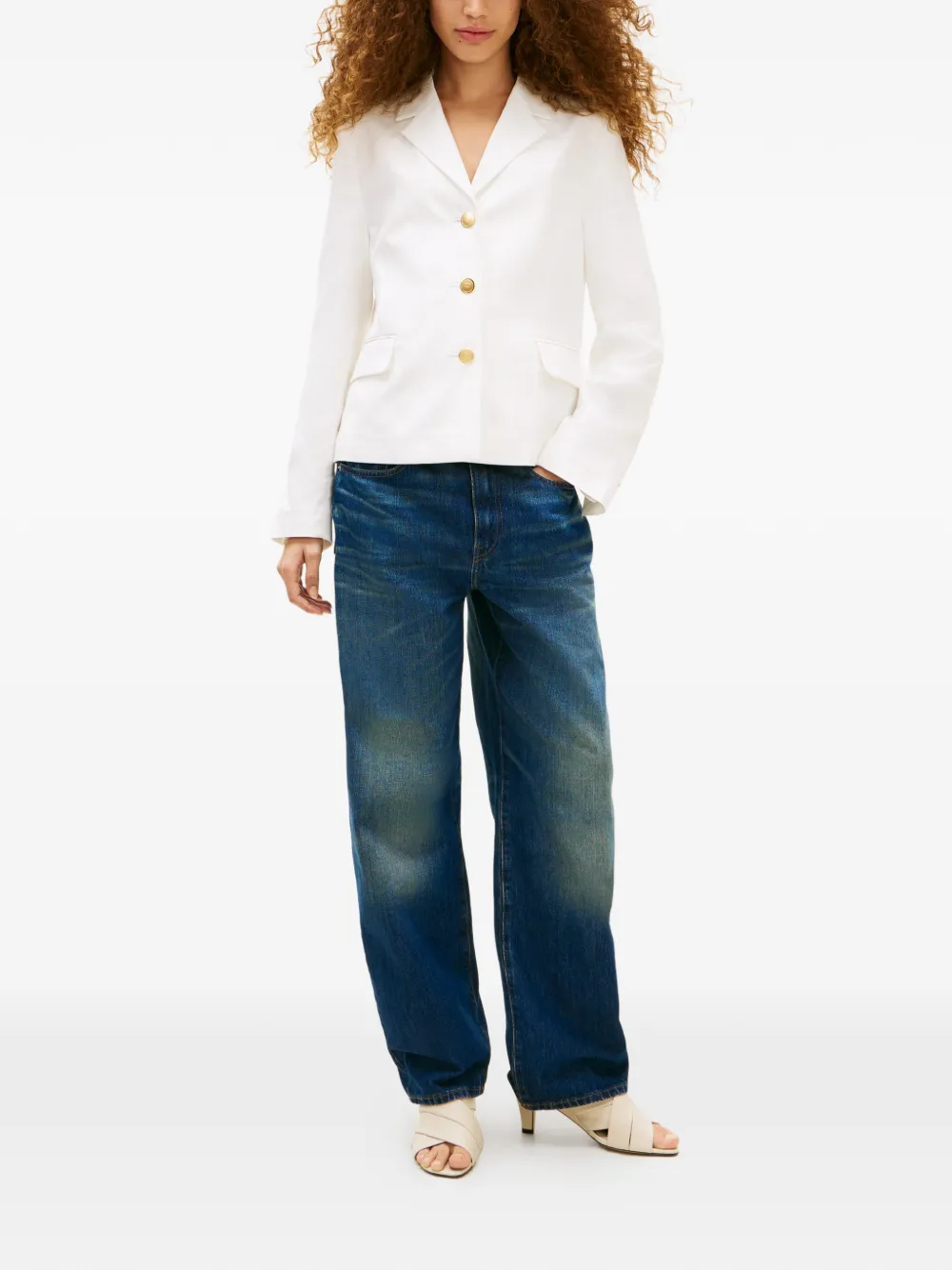 Tommy Hilfiger Slim-fit blazer van linnenblend met enkele rij knopen Wit