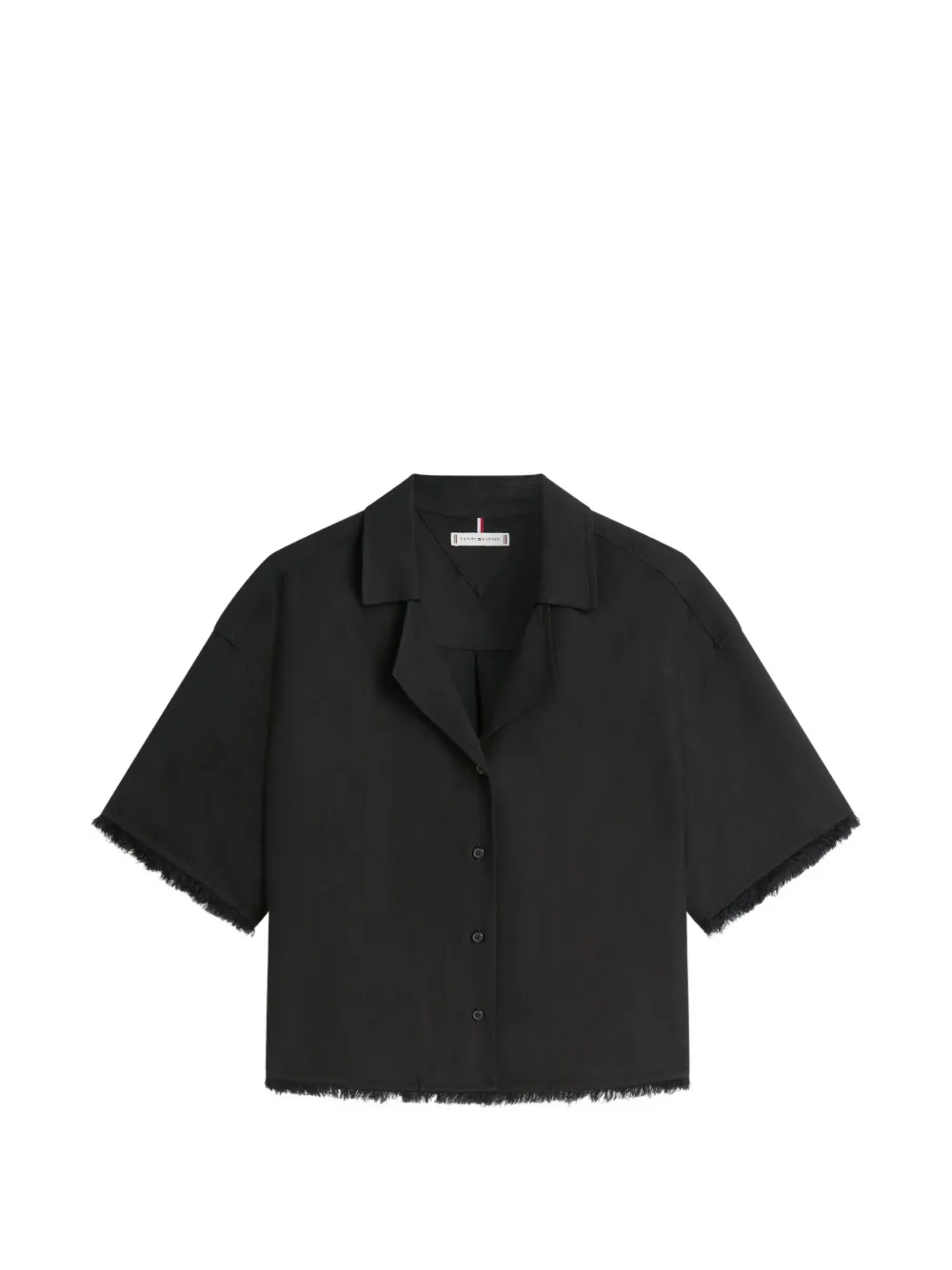 Tommy Hilfiger relaxed-fit frayed short-sleeve linen shirt - Nero