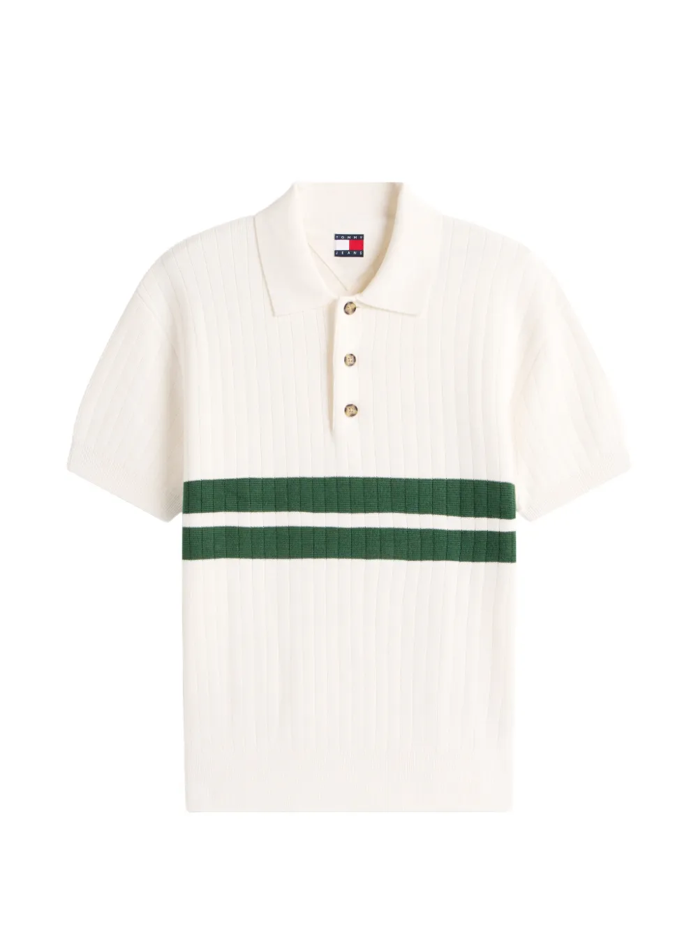 Tommy Jeans Tommy Badge stripe-detail rib-knitted polo shirt - Bianco