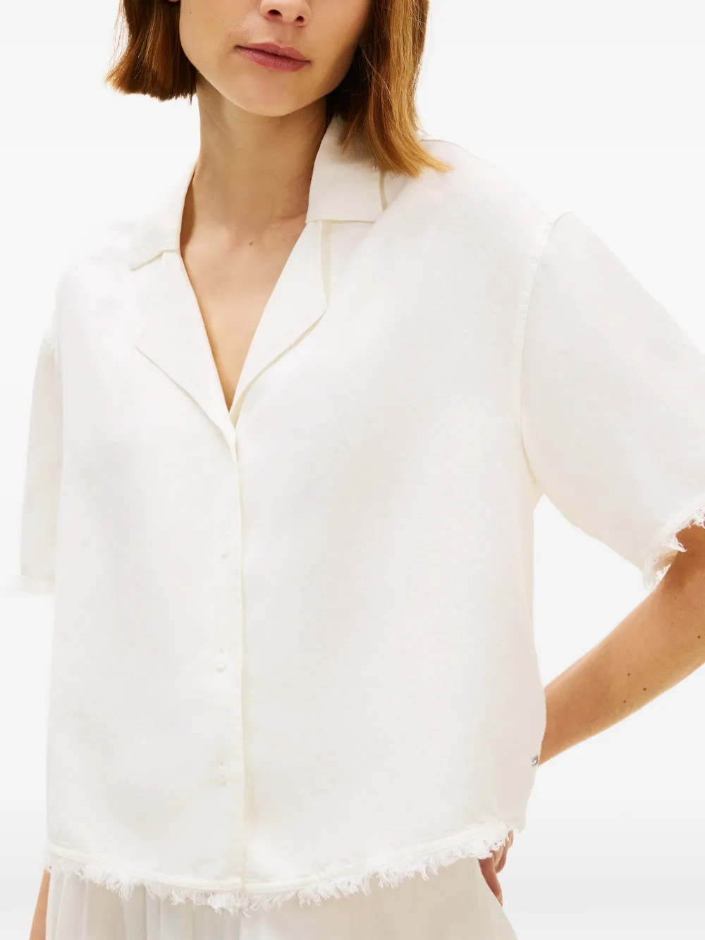 Tommy Hilfiger Blouse met franje afwerking en campkraag Wit