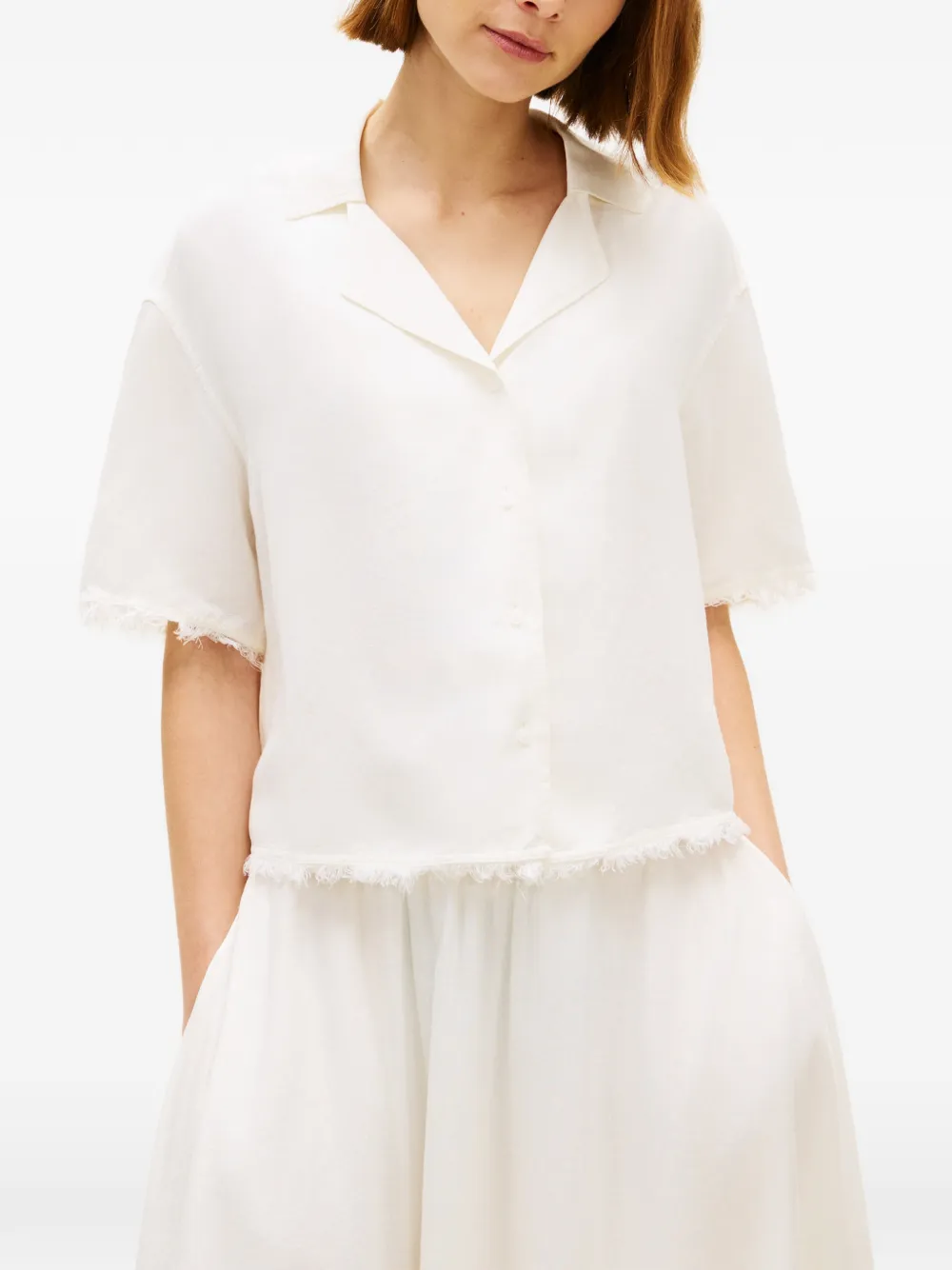 Tommy Hilfiger Blouse met franje afwerking en campkraag Wit