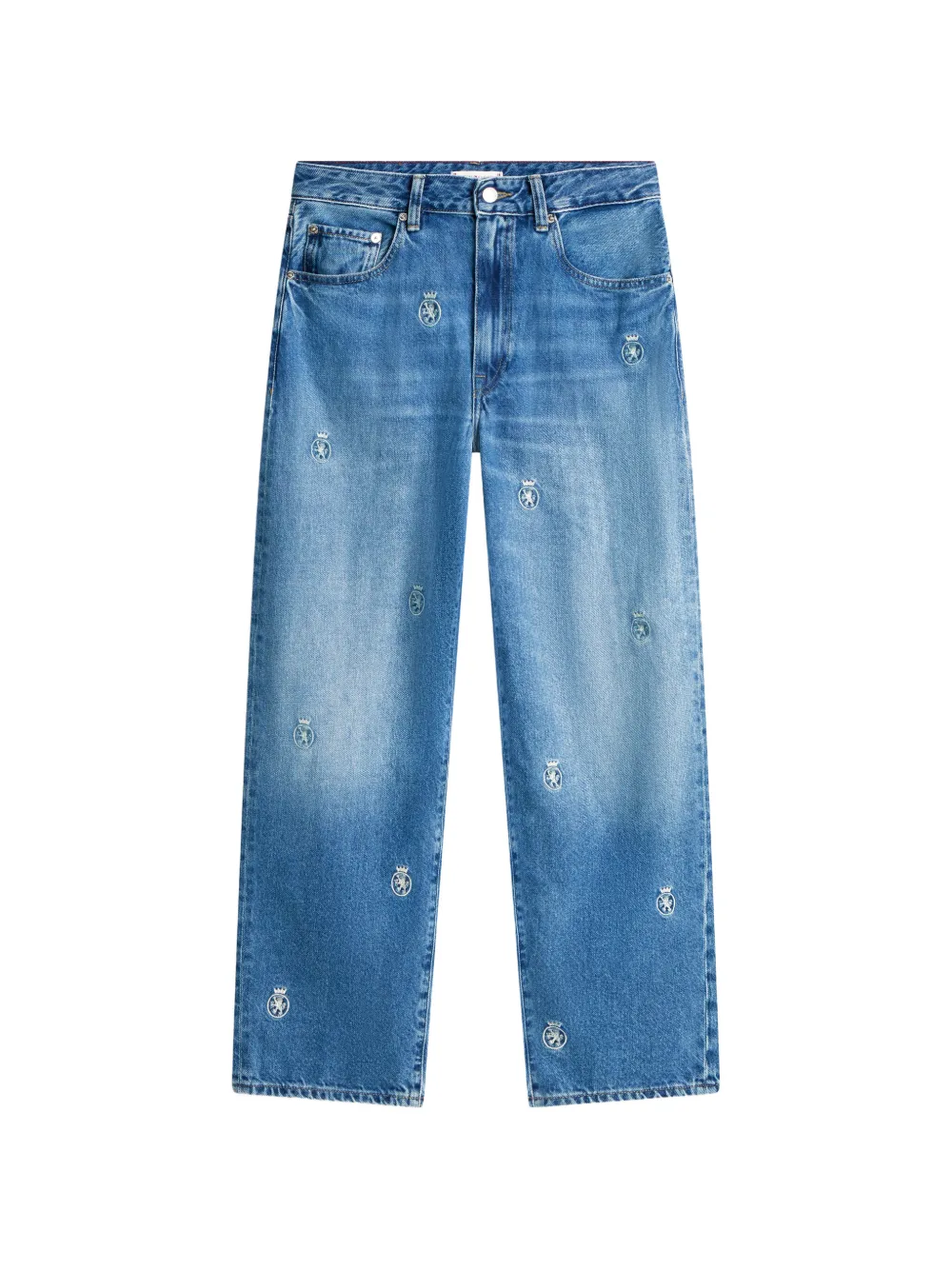 Tommy Hilfiger crest-embroidered mid-rise barrel-leg denim jeans - Blu