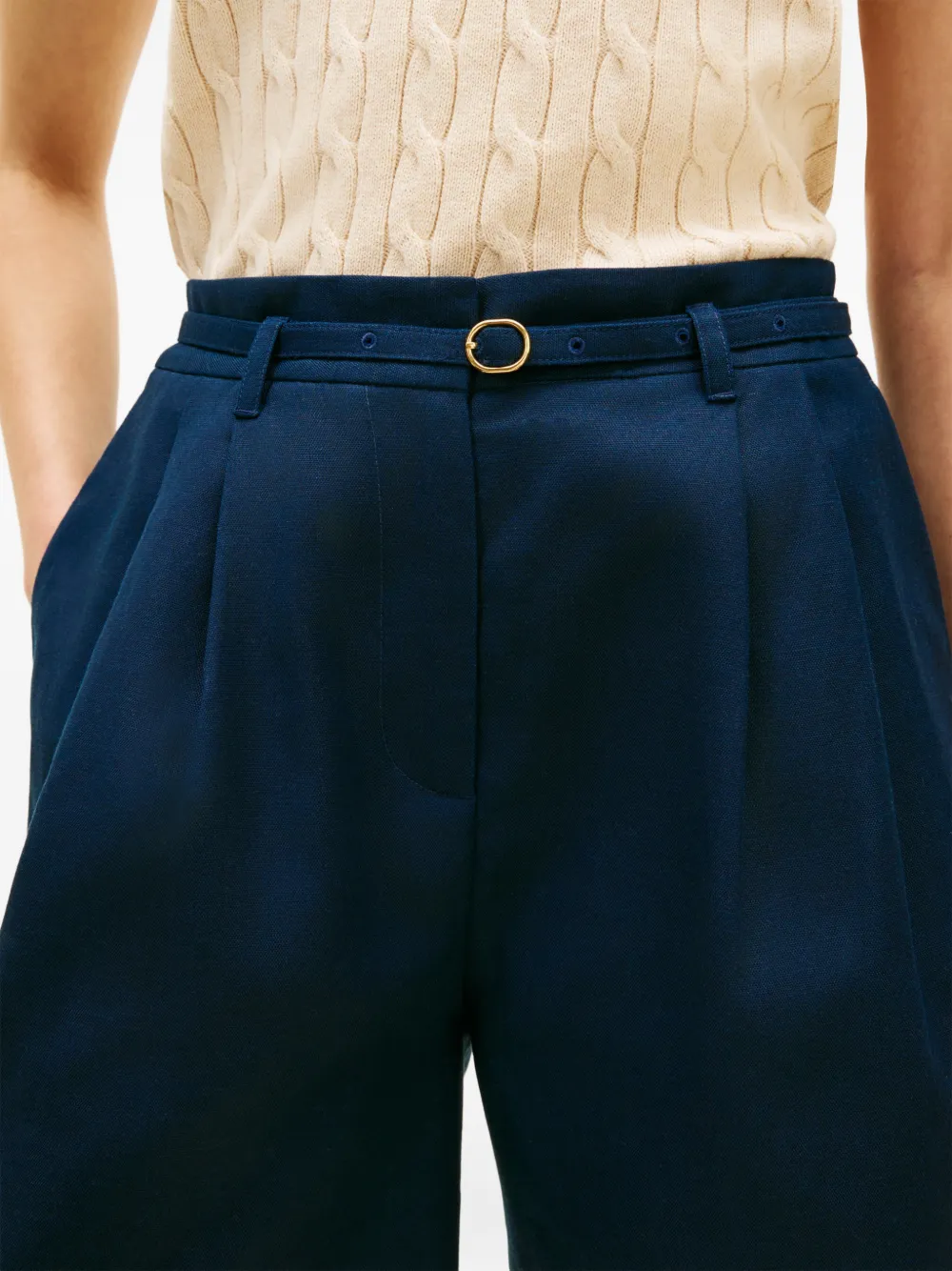 Tommy Hilfiger Shorts met wijde pijpen en ceintuur Blauw