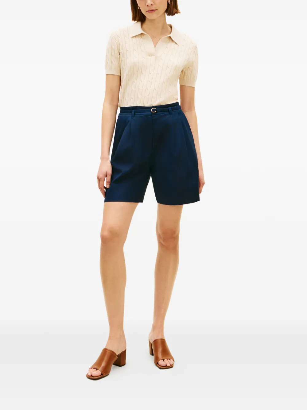 Tommy Hilfiger Shorts met wijde pijpen en ceintuur Blauw