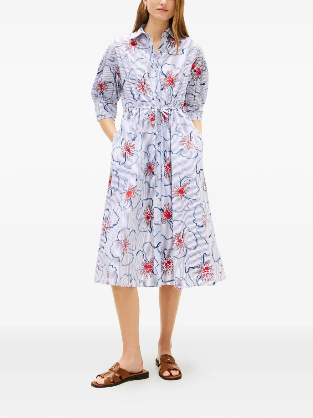 Tommy Hilfiger floral-print striped shirt dress - Blu