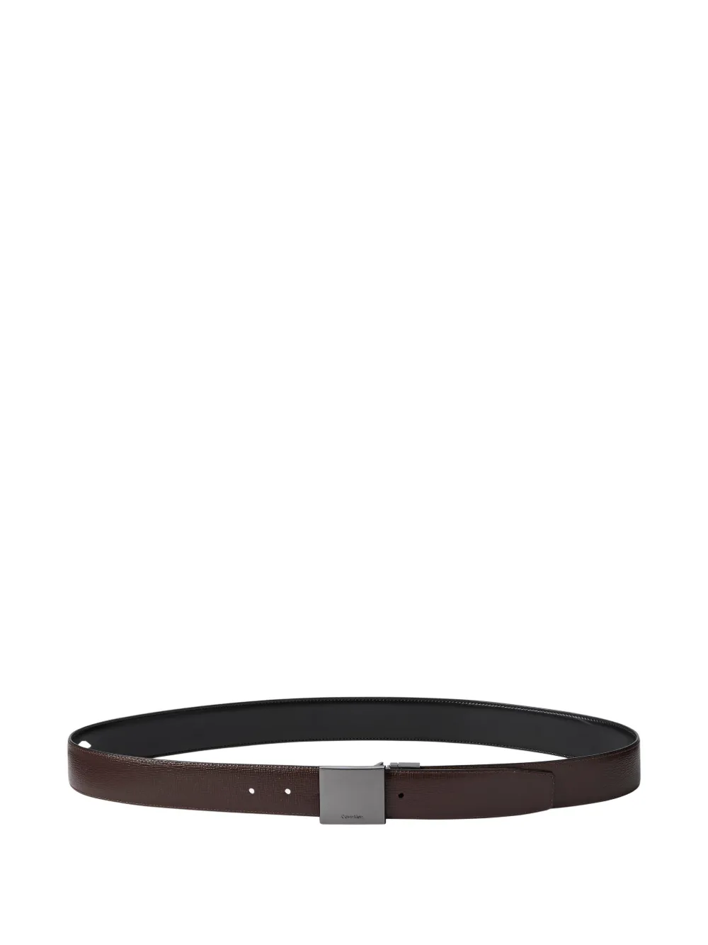 Calvin Klein Logo-plaque Grained Belt In Brown