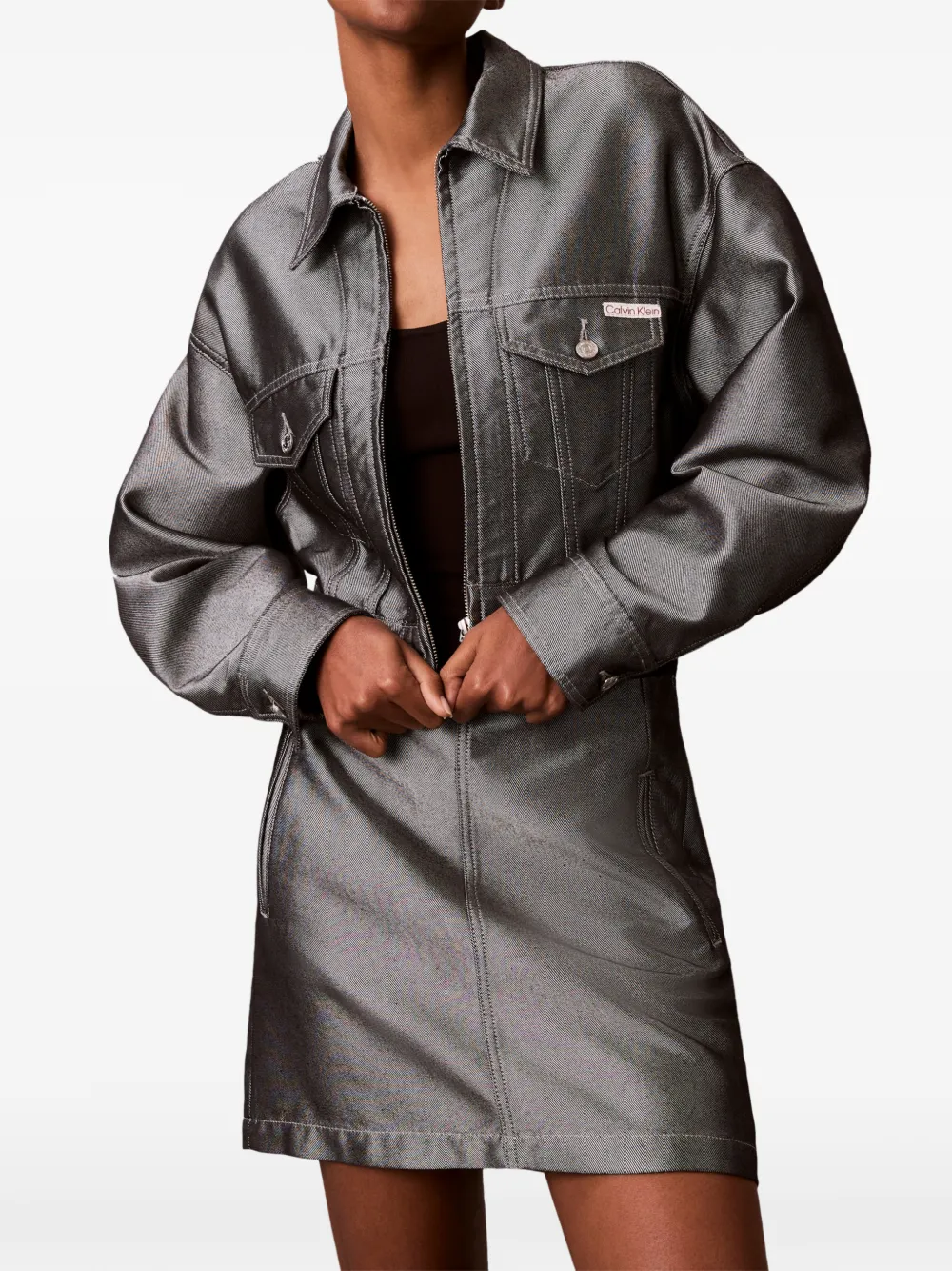 Calvin Klein Cropped jack met metallic-effect Grijs