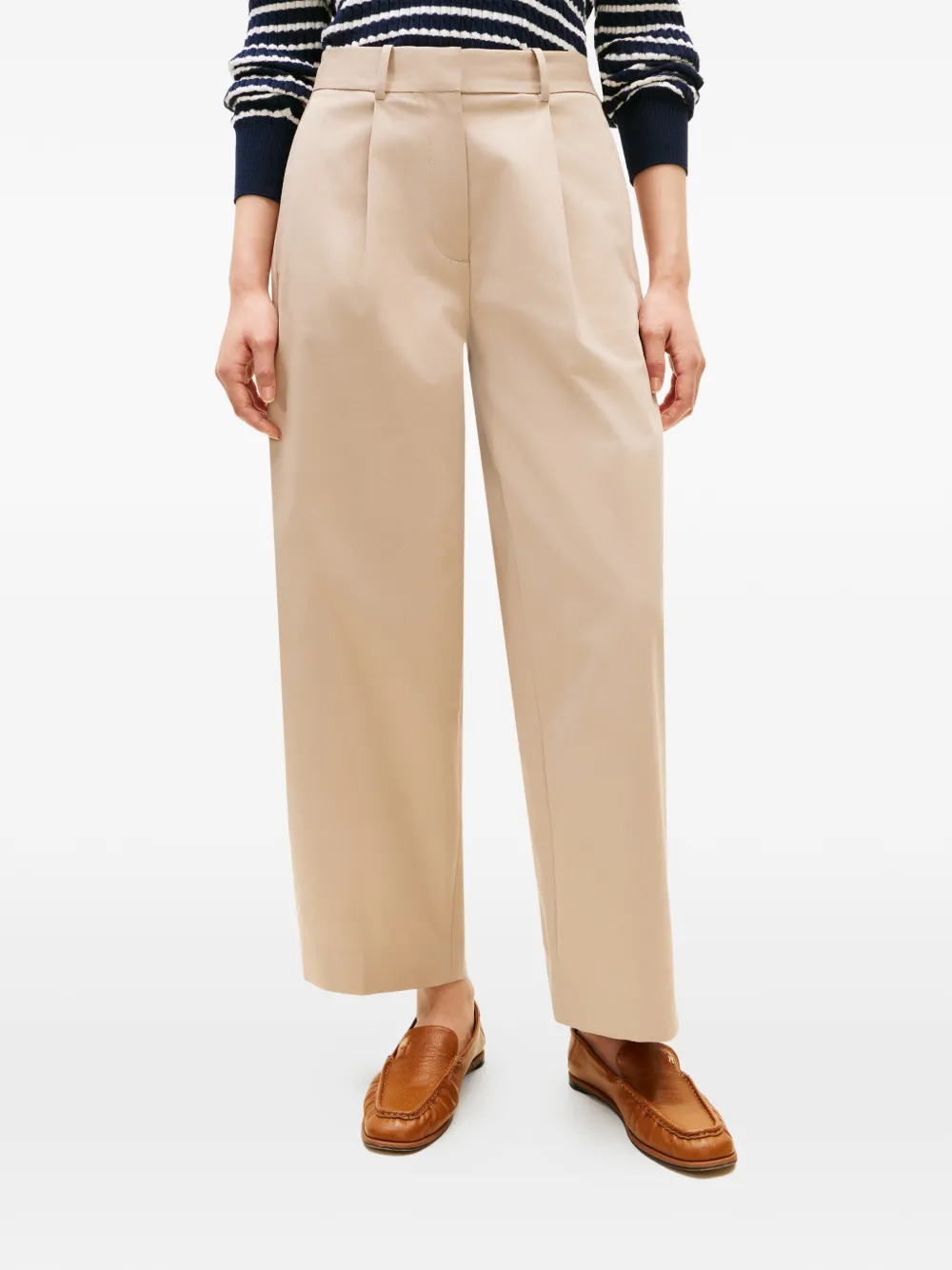 Tommy Hilfiger Plooibroek met wijde pijpen Beige