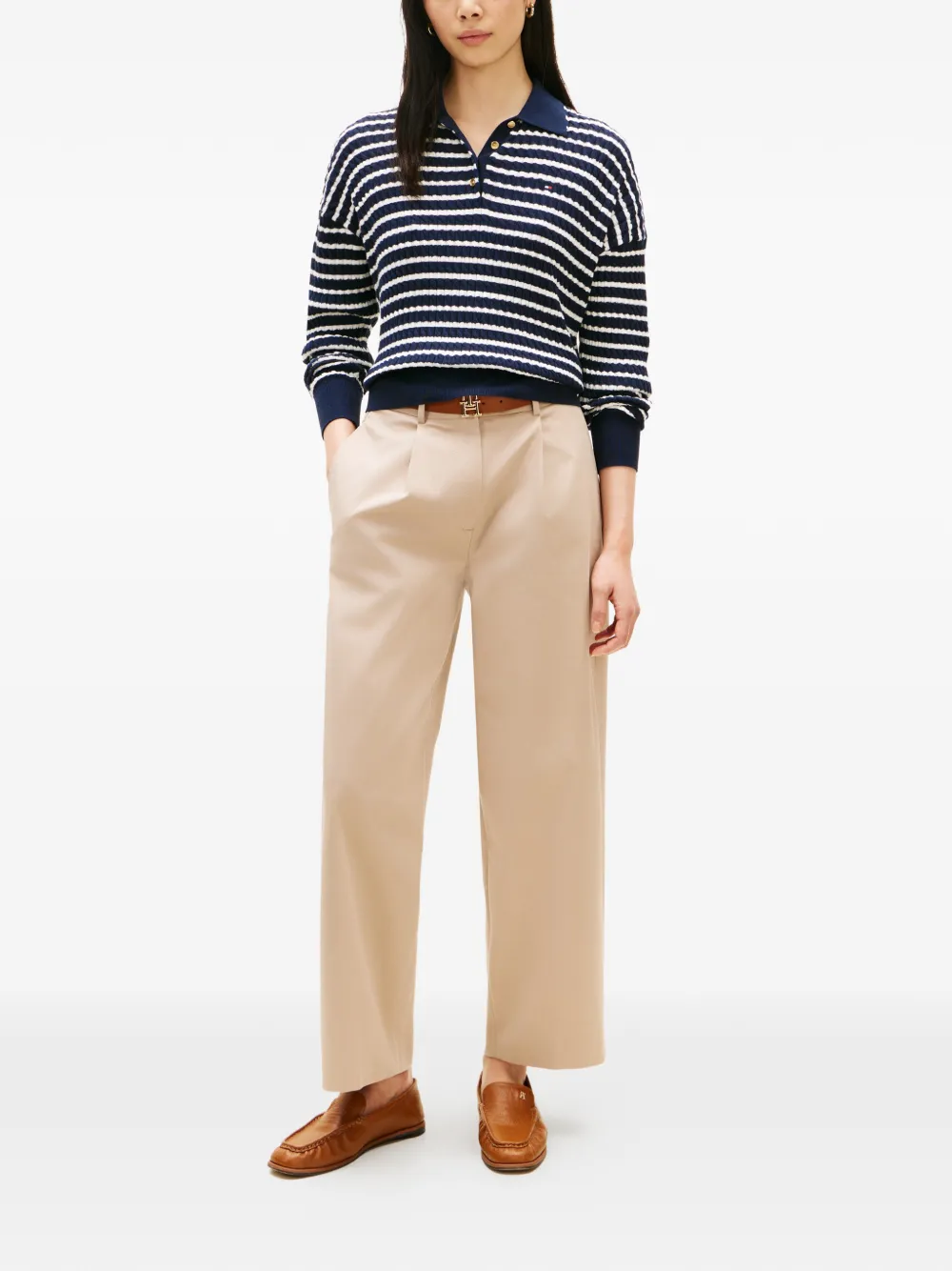 Tommy Hilfiger Plooibroek met wijde pijpen Beige