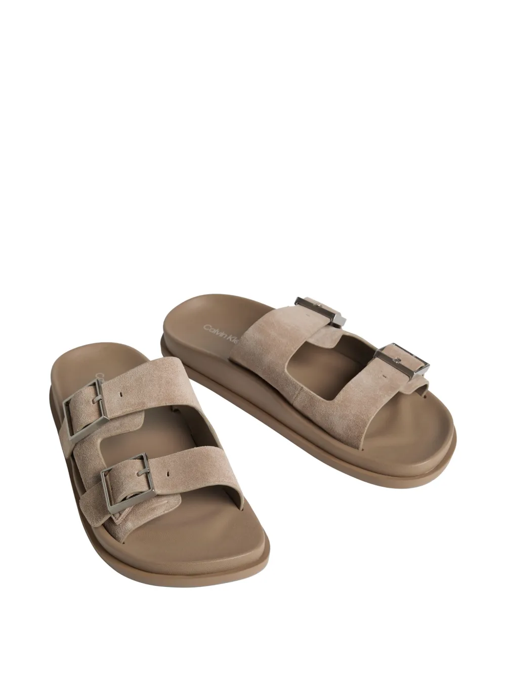 Calvin Klein buckle-fastening double-strap slippers Beige