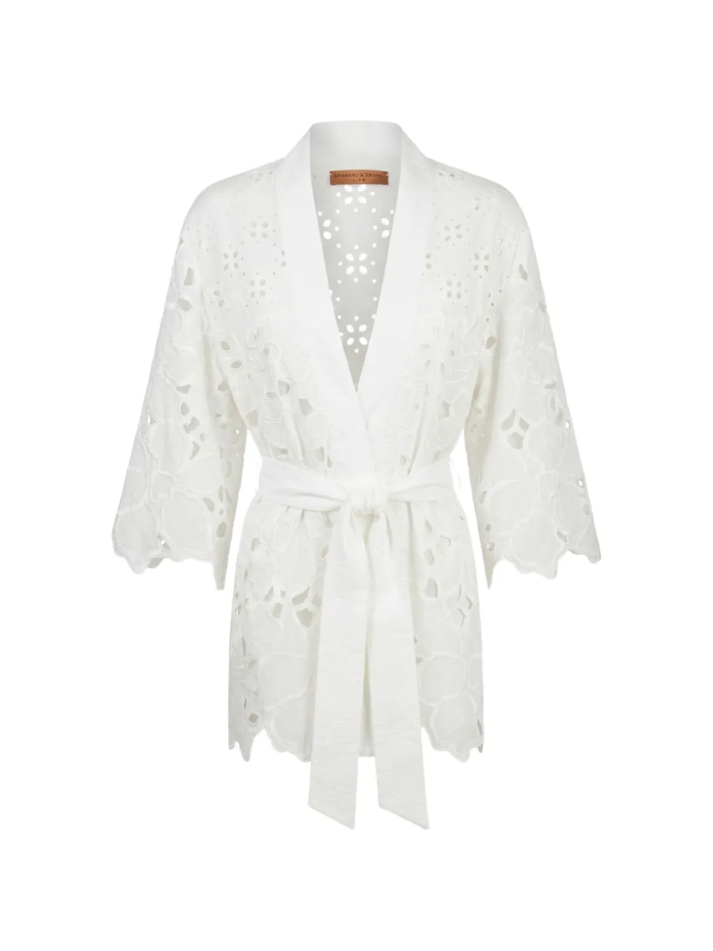 Ermanno Scervino openwork belted kimono - Weiß