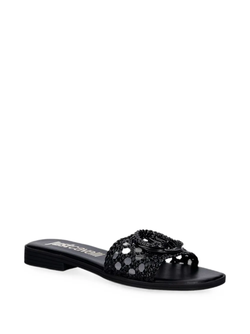 Just Cavalli logo-plaque woven flat sandals Zwart