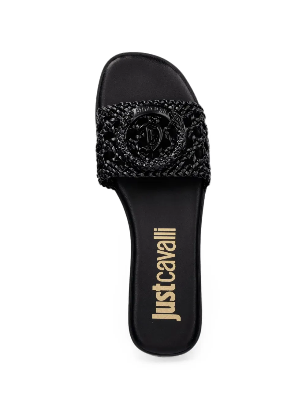 Just Cavalli logo-plaque woven flat sandals Zwart