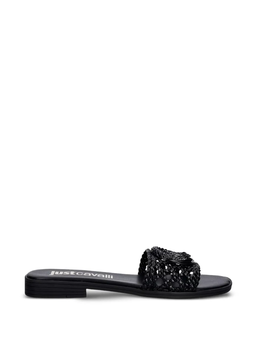 Just Cavalli logo-plaque woven flat sandals Zwart