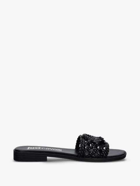 Just Cavalli logo-plaque woven flat sandals