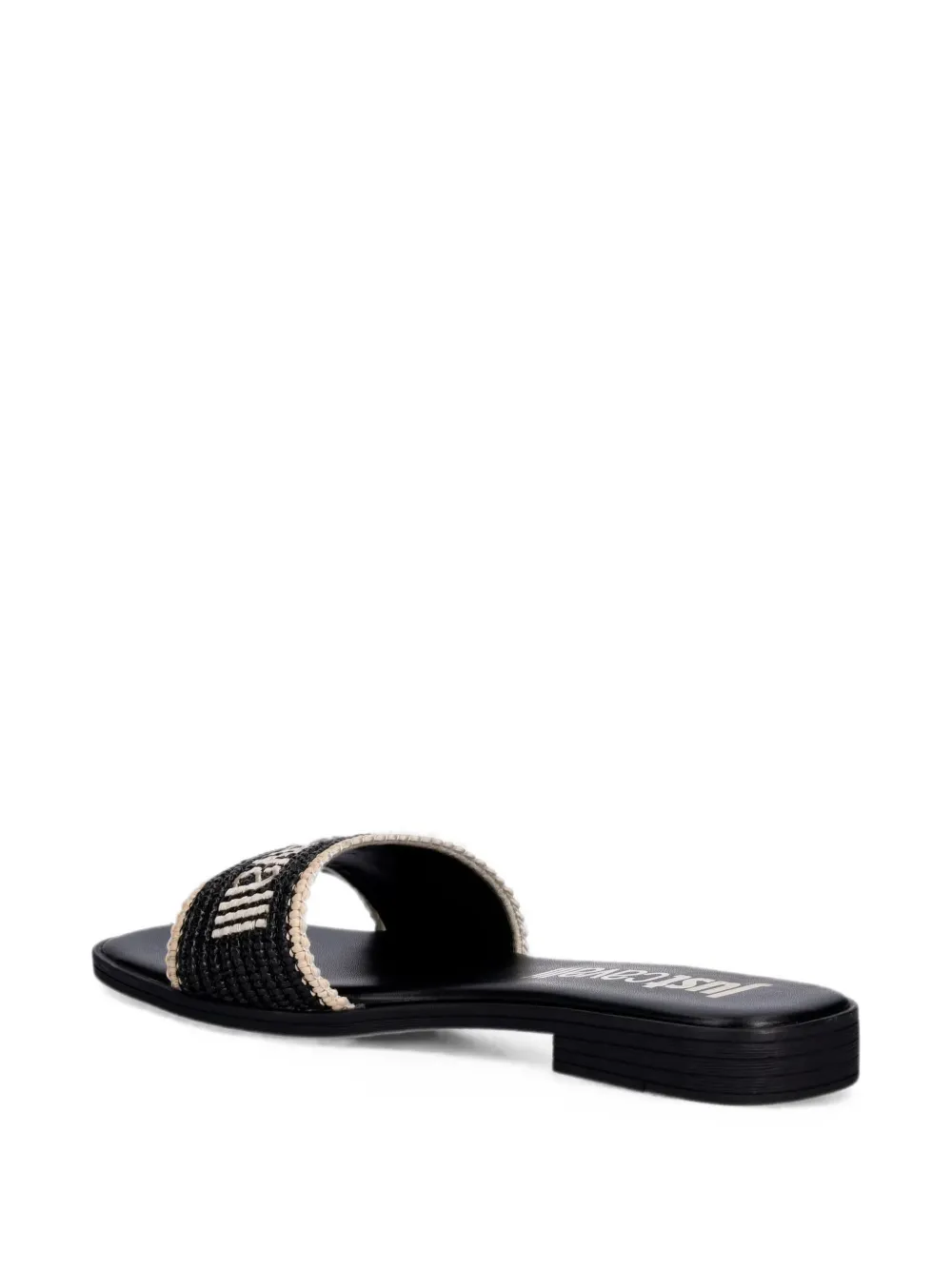 Just Cavalli logo-embroidered raffia-effect flat sandals Zwart