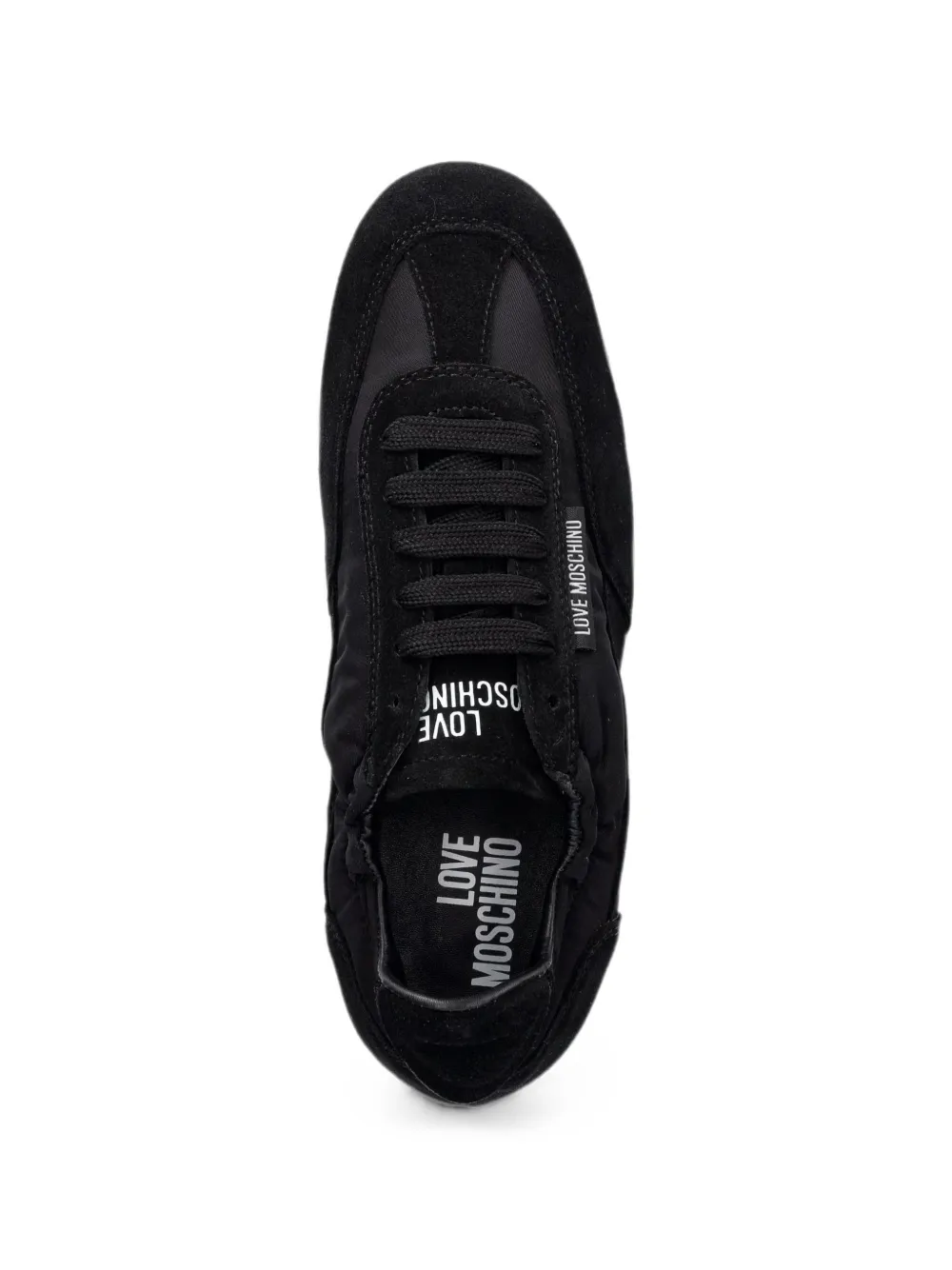 Love Moschino suede-panelled logo-tag sneakers Zwart