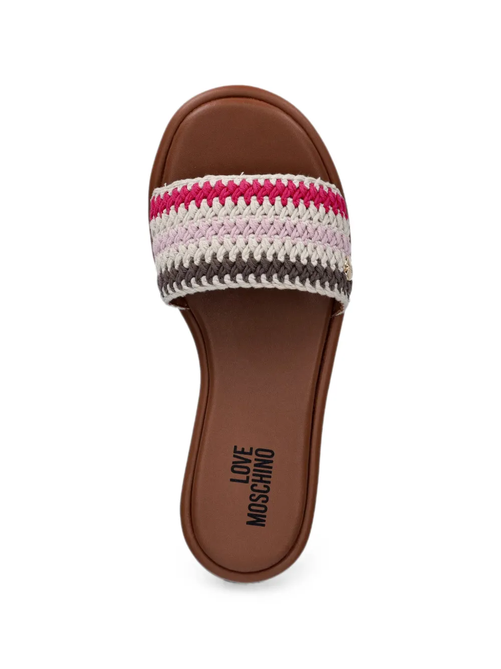 Love Moschino crochet-knit logo-plaque sandals Beige