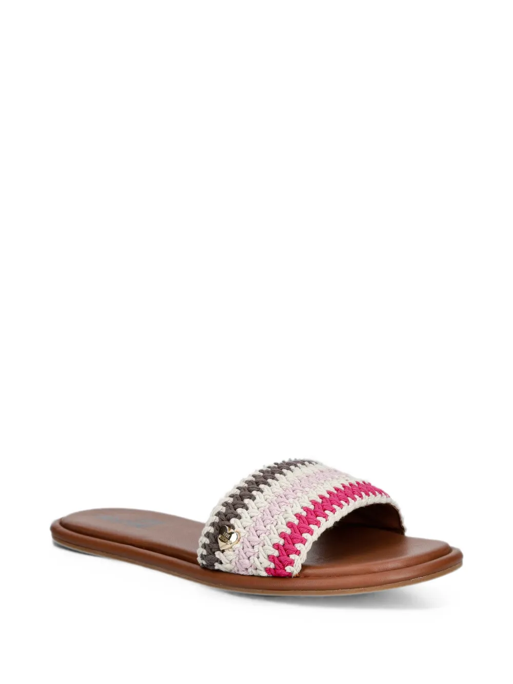 Love Moschino crochet-knit logo-plaque sandals Beige