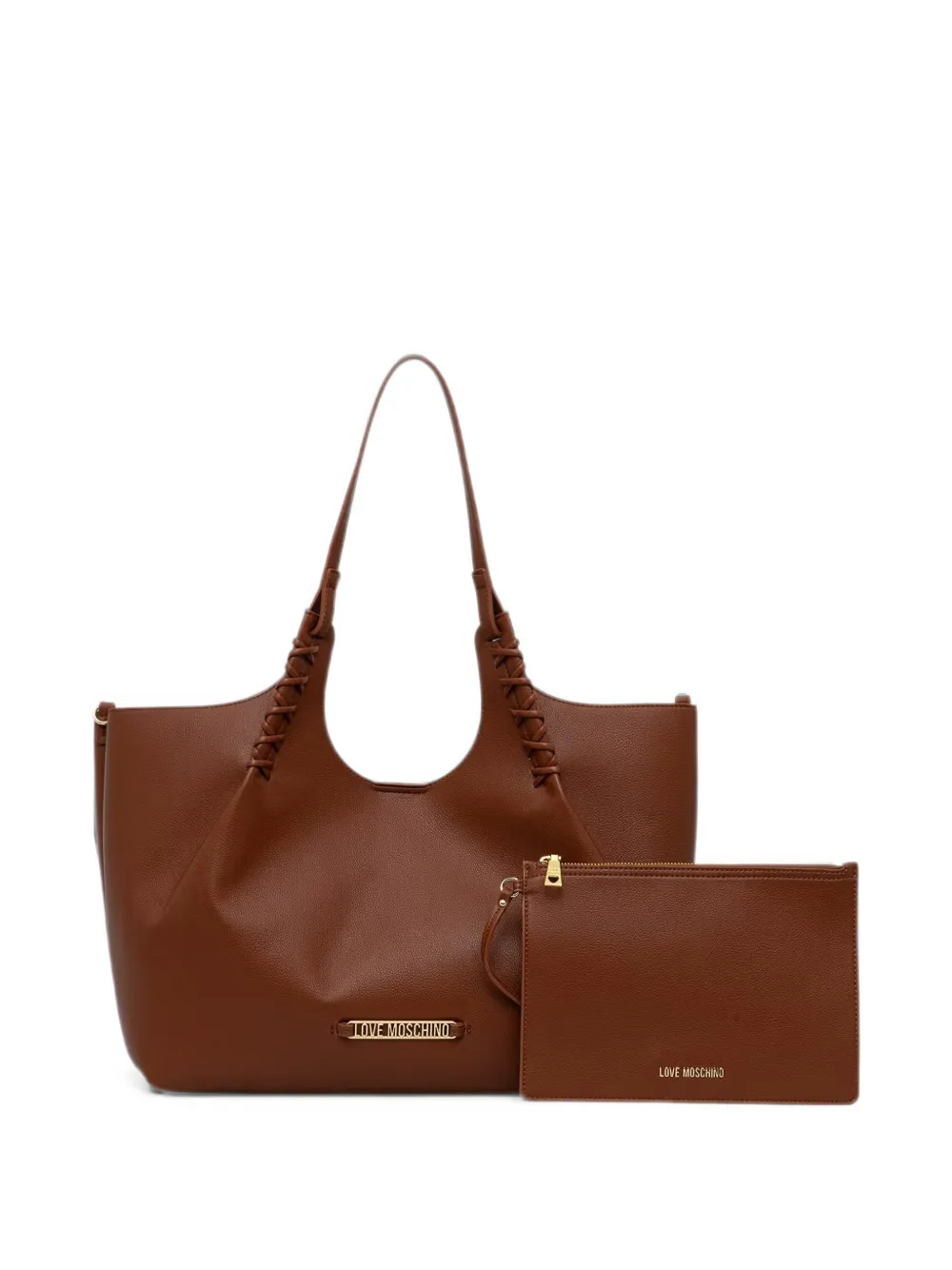 Love Moschino logo-lettering whipstitched tote bag - Marrone