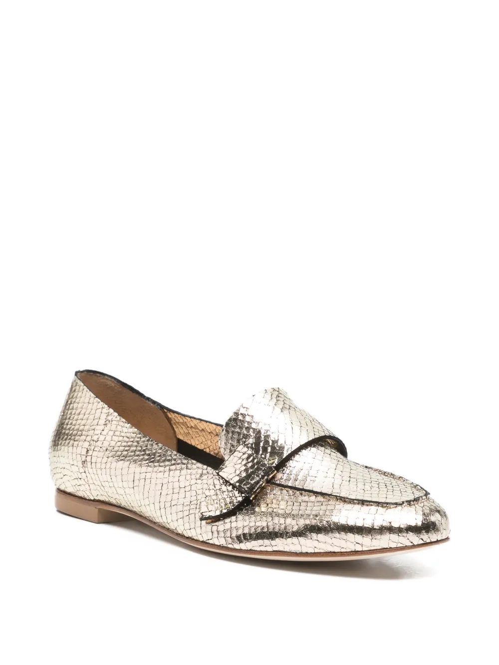 Anna F. snakeskin-effect metallic loafers Goud