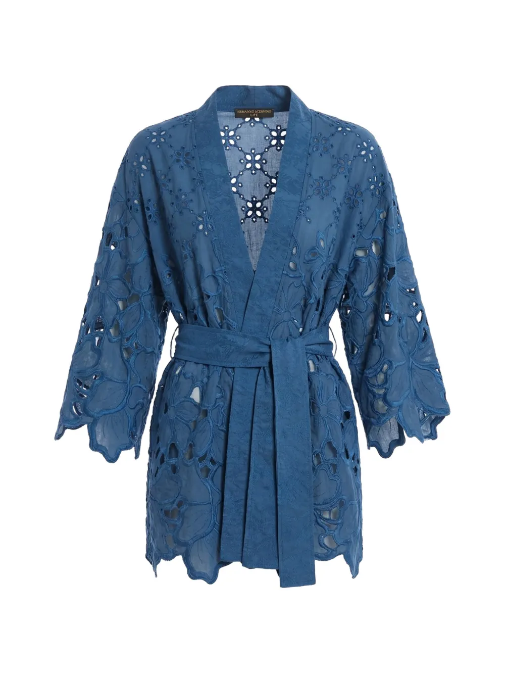 Ermanno Scervino openwork belted kimono - Blue