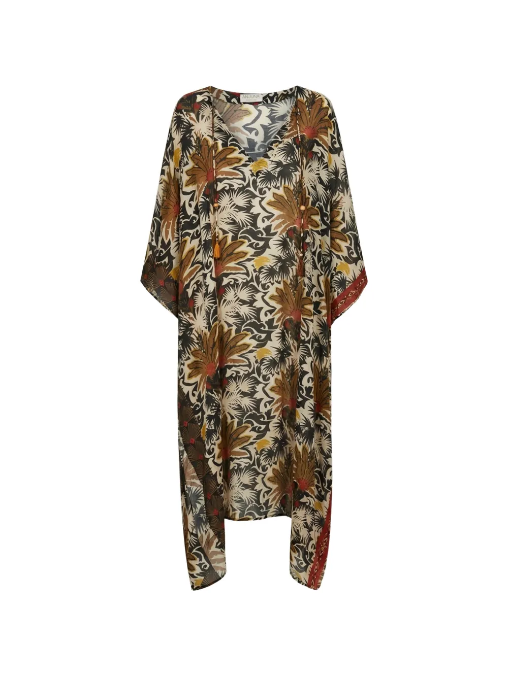 floral-print drawstring kaftan