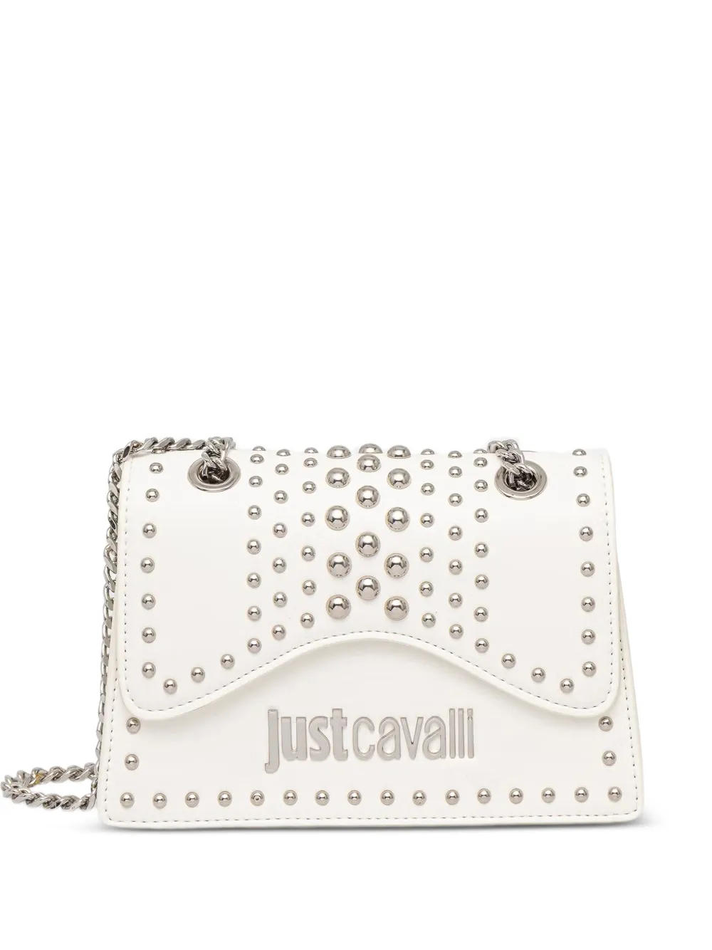 Just Cavalli stud-embellished leather crossbody bag - Bianco