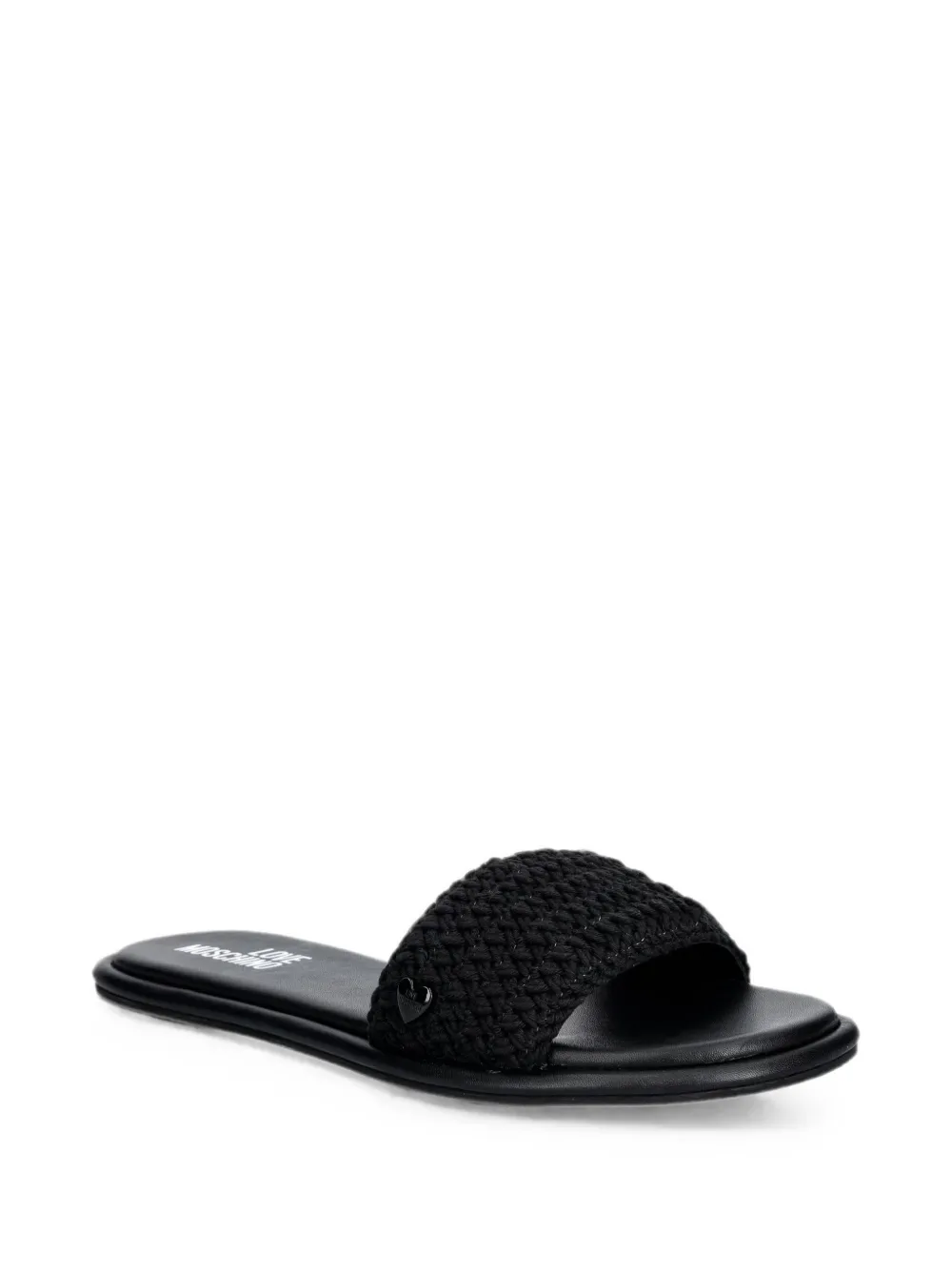 Love Moschino woven heart-plaque slides Zwart