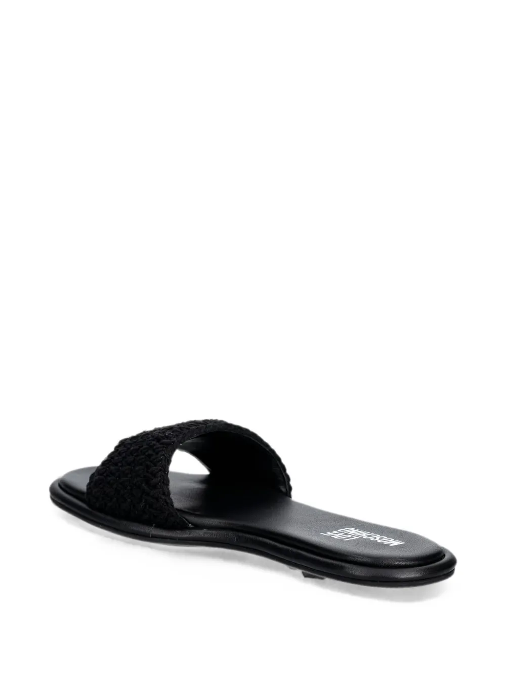 Love Moschino woven heart-plaque slides Zwart