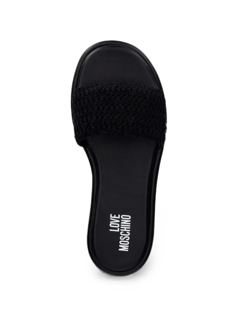 Love Moschino woven heart-plaque slides Zwart